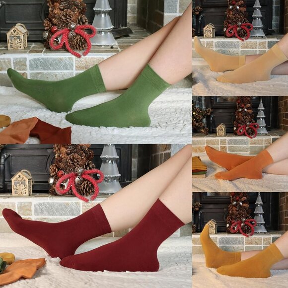 Women 5 Pairs Fall Colors Crew Thin Ankle Height Anti Odor Soft Ankle Socks - Picture 4 of 6